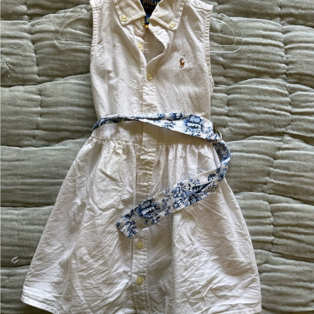 Polo by Ralph Lauren White Dress with Blue Floral Sash